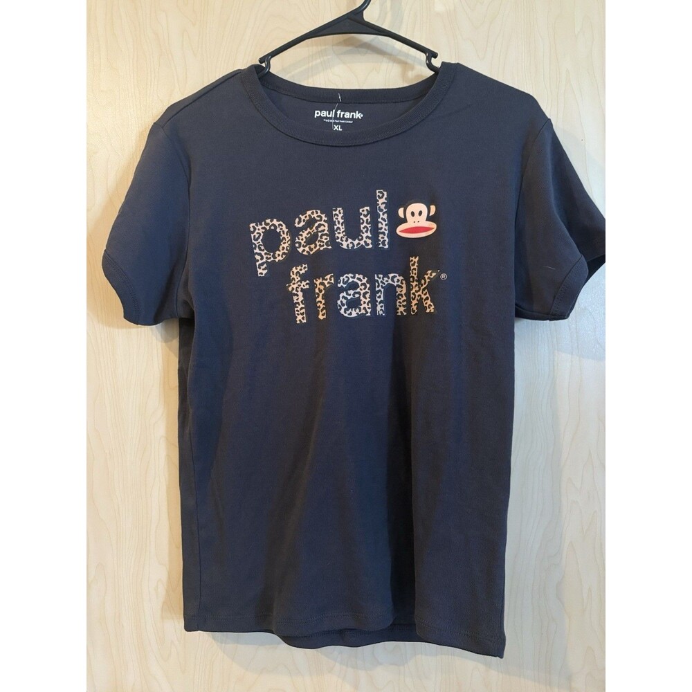 Paul Frank graphic tee in black featuring a leopa print iconic Julius the Monkey